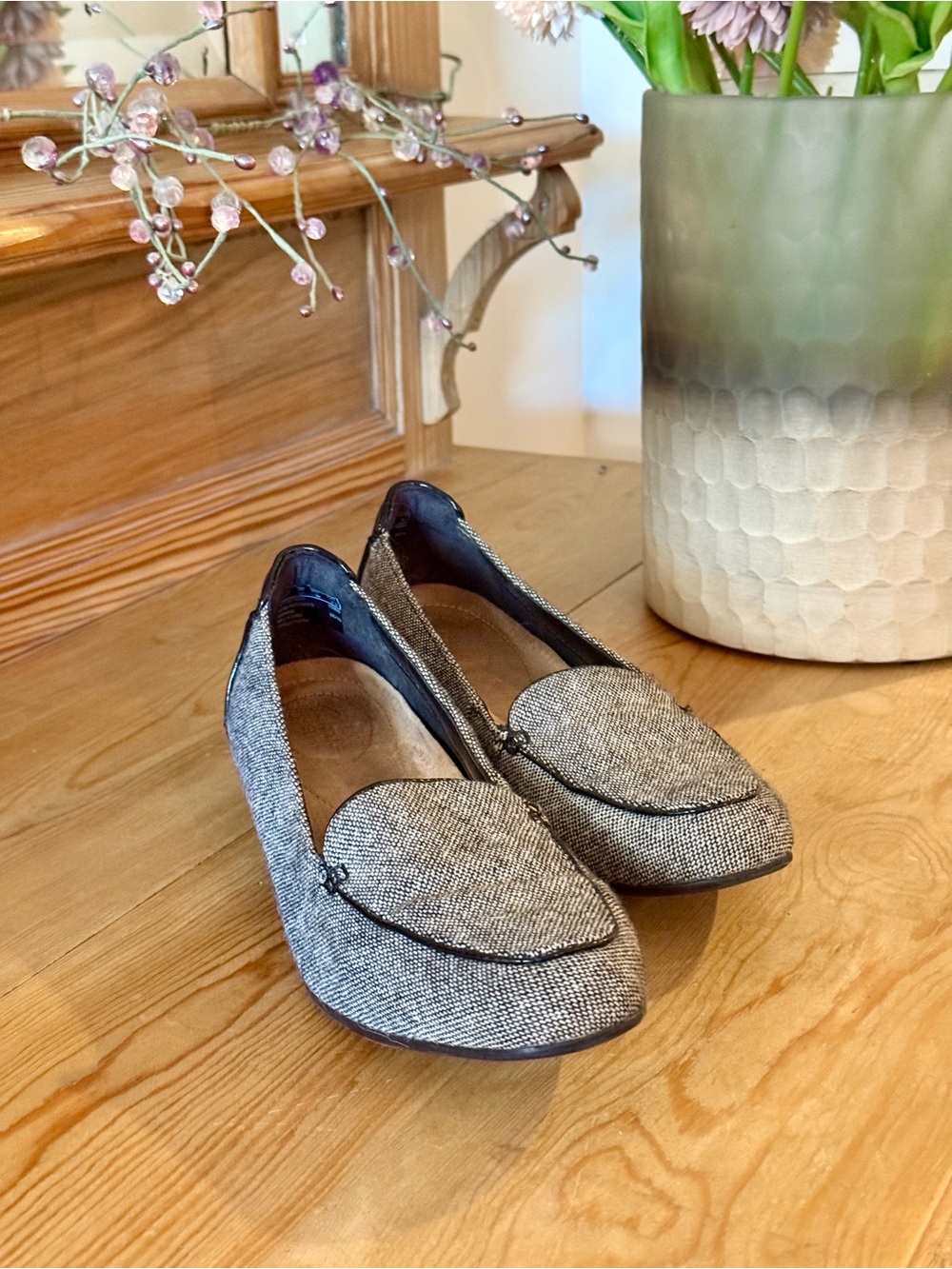 Clarks Artisan Keesha Luca Black & White Tweed Slip-On Loafers
